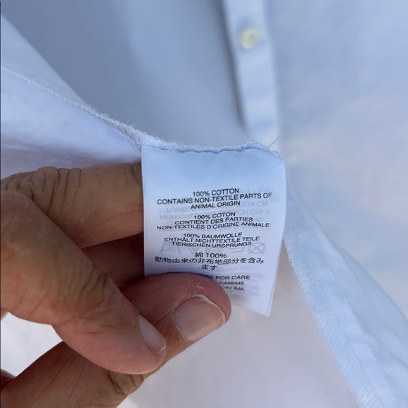 JCrew Tipped Button-Back Bell Sleeve White Cotton Top with blue trim - Picture 12 of 13